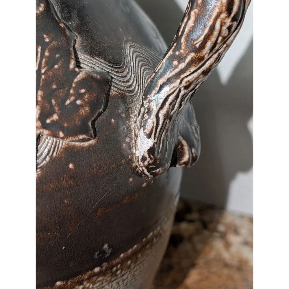 2005 Rowe Pottery Historical Collectable Albany Slip Handled Maple Leaf Crock